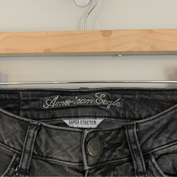 American Eagle Super Stretch Jegging Jeans Skinny Black Gray Wash Distressed 00 - Picture 3 of 12